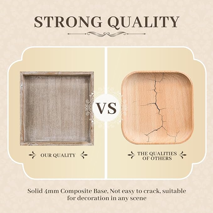 Wooden Decorative Tray, Small Serving Tray with Wood Bead, Farmhouse Big Tray for Ottoman, Countertop, Coffee Tabl, 13" x 13"x 1.6" (White Washed)