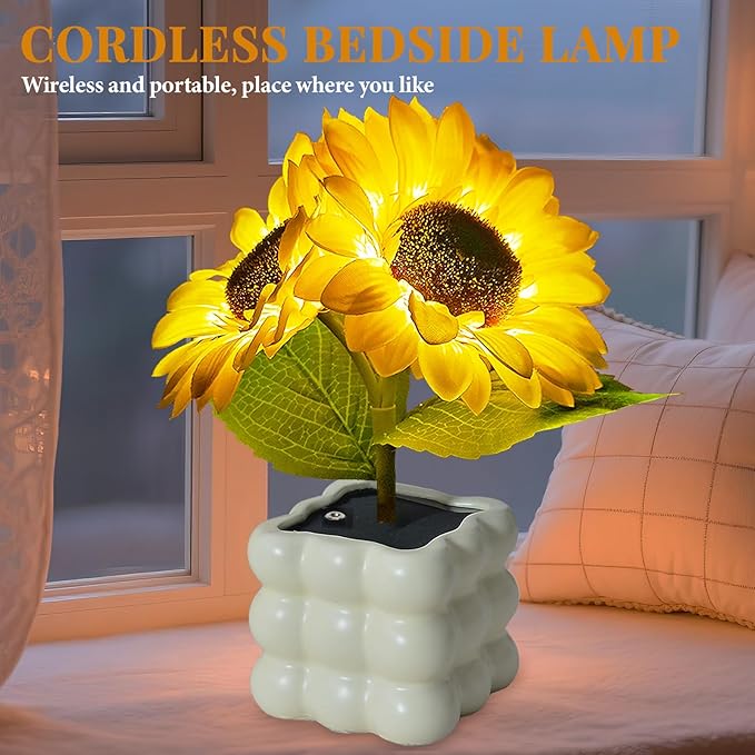 Flower Table Lamp, Touch Stepless Dimming Night Light, USB Rechargeable Small Desk Lamp, LED Sunflowers Artificial Flowers Lamp Aesthetic for Bedroom Home Decor (Sunflower-B)