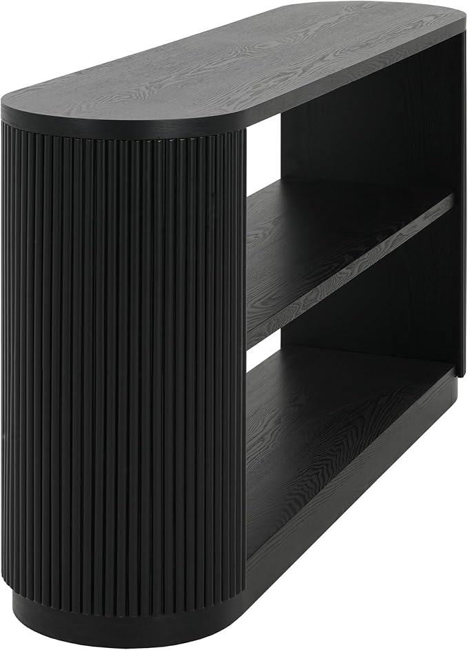 kevinplus 58.9'' Console Table Sofa Table for Entryway, 3-Tier Storage Open Shelf Modern Countryside Farmhouse Style, Elegant Wood Grain & Fluted Design, Easy Assemble, Black