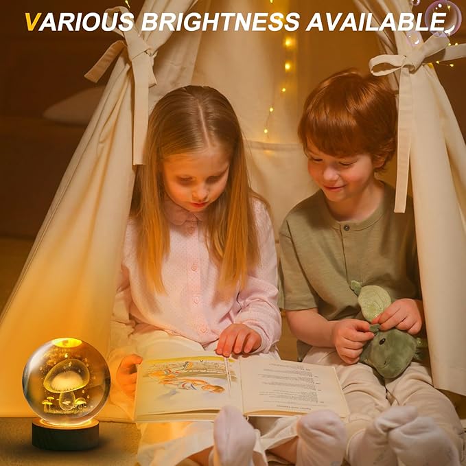 Mushroom Lamp,3.15 inch 3D K9 Crystal Ball Mushroom Night Light with Wooden Base,16 Colors Change,Remote Control,Color Box,Birthday Christmas Gift