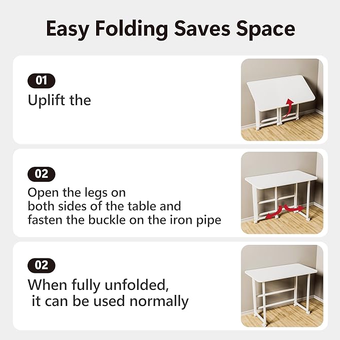 Folding Desk,Not Require Assembly,Small Foldable Desk 31.5" for Small Spaces,Space Saving Computer Table Writing Workstation for Home Office,White