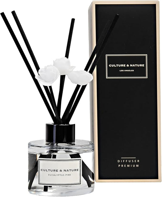 CULTURE & NATURE Reed Diffuser Set 4oz (120ml) Eucalyptus Pine Scented Diffuser with Sticks Home Fragrance Reed Diffuser for Bathroom Shelf Decor
