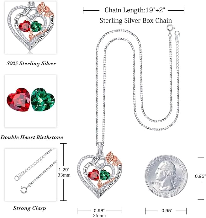 Iefil Christmas Gifts for Wife Women - 925 Sterling Silver Double Birthstone Necklace, Anniversary Birthday Gifts for Women, Jewelry Gift for Wife Girlfriend Mom Her