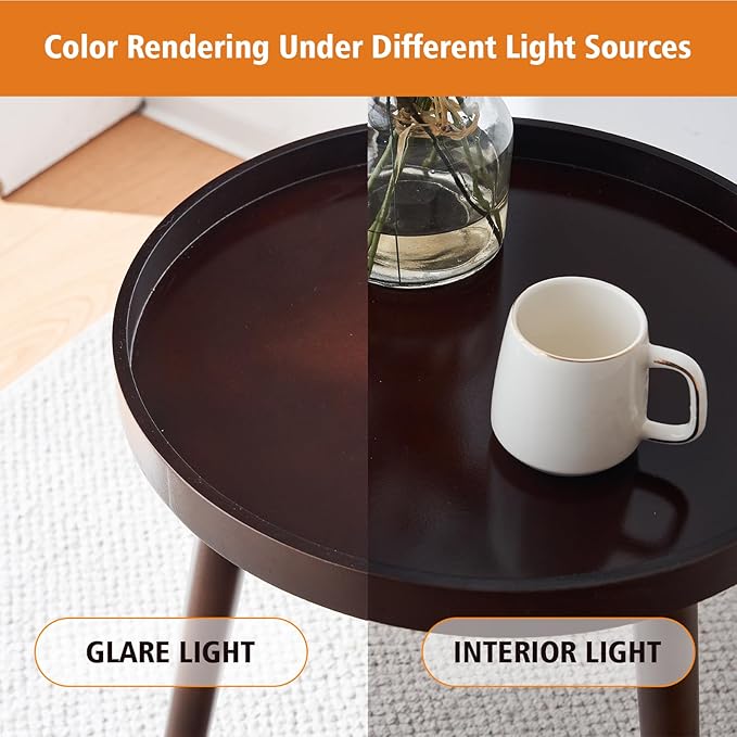 Apicizon Brown Round Side Table Set of 2, Tray Nightstand Sofa Coffee End Table for Living Room, Bedroom, Small Spaces, Easy Assembly Bedside Table, 15 x 18 Inches, Brown