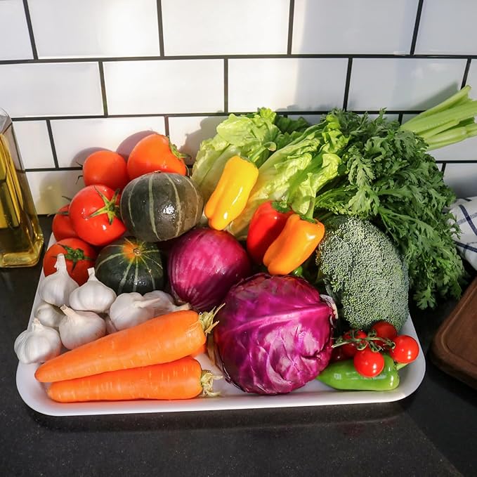 17 x 12 inches Melamine Serving Tray, Dinner Plate Tray, Serving Platter for Appetizers, Breakfast, Drinks, Barbecues and Parties, White