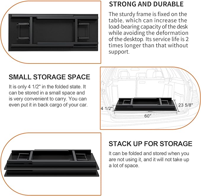 Need Folding Computer Desk, Large 60 inches Folding Table for Home Office, No Install Needed Foldable Writing Table Desk, Black