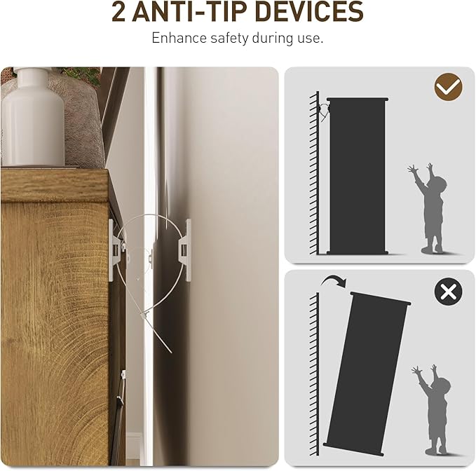 45 Inch Farmhouse Console Table, Entryway Table with Storage Shelves, 3-Tier Fluted Couch Tables Behind Sofa, for Hallway, Foyer, Living Room, Natural Oak