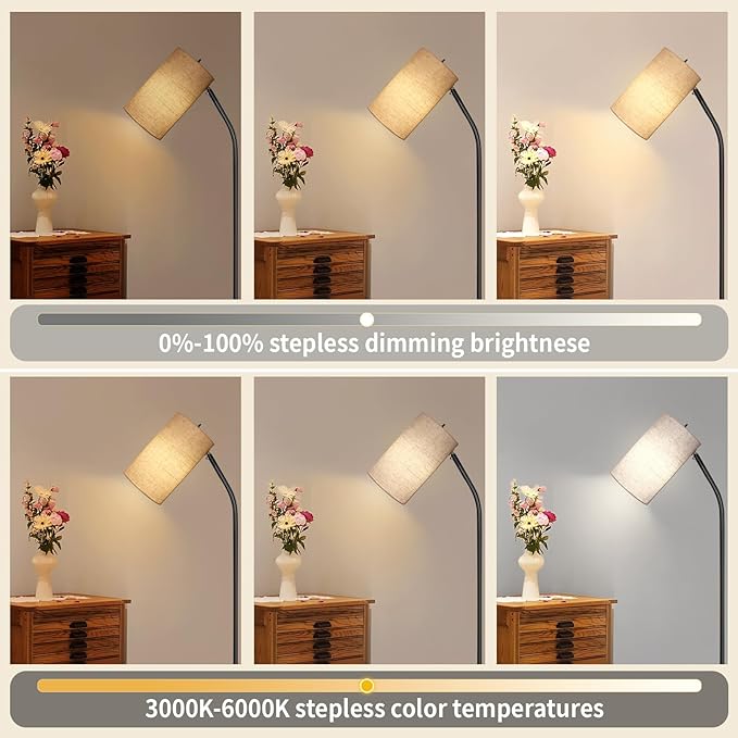 Black Floor Lamp for Living Room with Remote,Dimmable Floor Lamp with Remote Control 9W LED Bulb Included,Tall Stand Reading Lamp for Bedroom, Office, Kids Room, Reading, Working(Beige/Black)