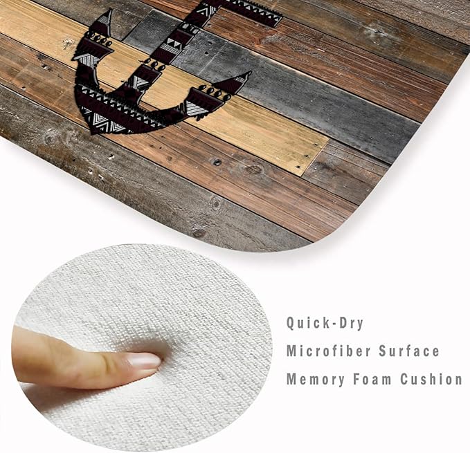 Bath Rugs Sponge Foam Absorbent Soft for Bathroom and Kitchen (21X35.5 inches),Flannel Mat Non Slip Bright 3D Print for Bedside and Living Room(Old Wooden Plank Anchor)