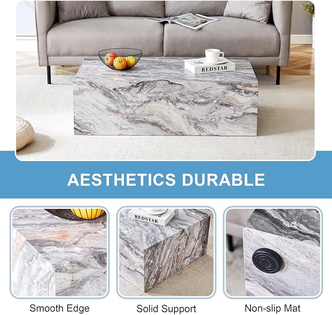 Coffee Table Set for 3, Living Room Table Set, Faux Marble Coffee Table and Side Tables for Home, Modern Wood Coffee Tables, Center Table and End Sides