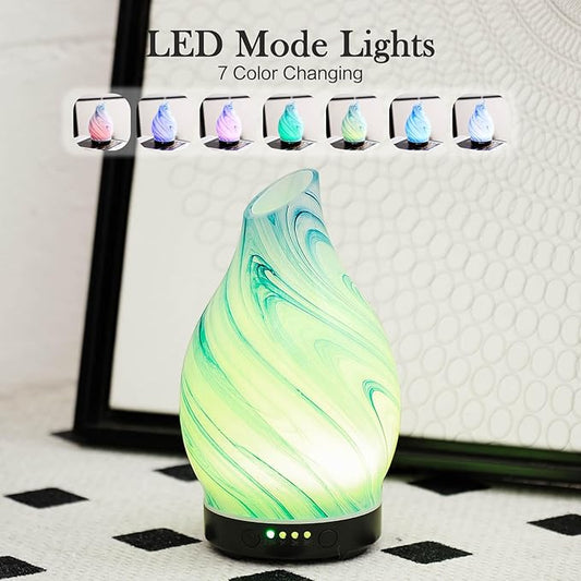 Porseme 150ml Essential Oil Diffuser Glass Color Changing Aroma Air Diffusers Aromatherapy Ultrasonic Cool Mist Humidifier 6 Running Hours Waterless Auto-Off for Sleeping Yoga Office (Mini Blue Ink)