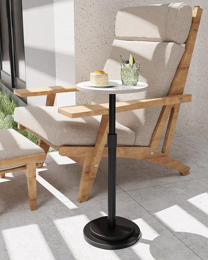 Height Adjustable Drink Table, Vintage Round Indoor Metal Plant Stand, for Small Spaces, Living Room, Bedroom, Cocktail, 1 Pack, White, GBZ001CW-1