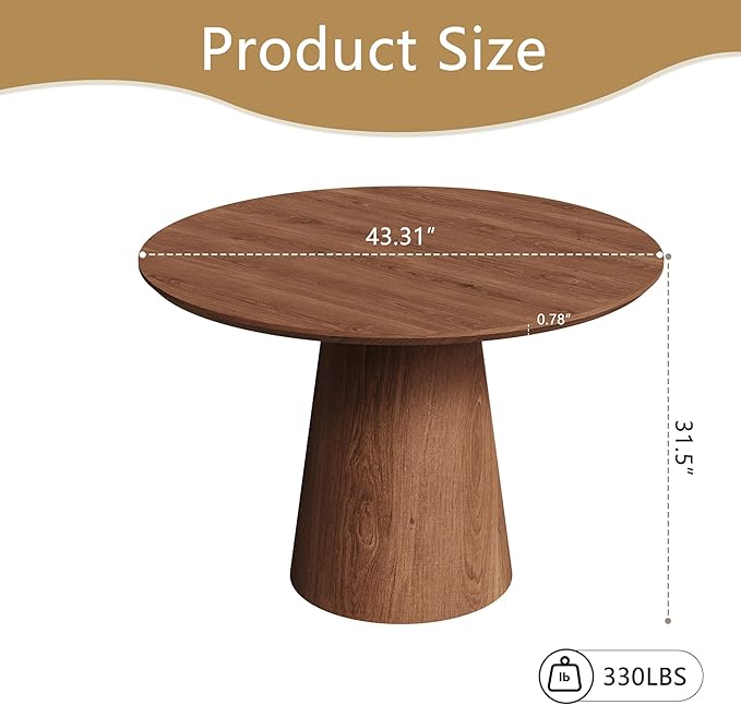 Round Dining Table for 4, 43'' Modern Wooden Pedestal Table, Farmhouse Kitchen Table, Minimalist Round Table Circle Dining Tables for Living Room & Dining Room