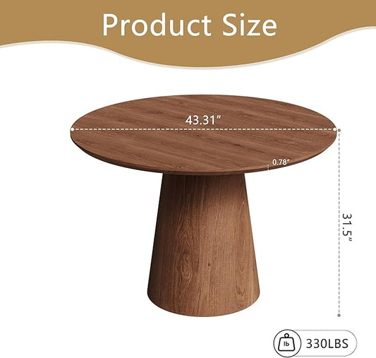 Round Dining Table for 4, 43'' Modern Wooden Pedestal Table, Farmhouse Kitchen Table, Minimalist Round Table Circle Dining Tables for Living Room & Dining Room