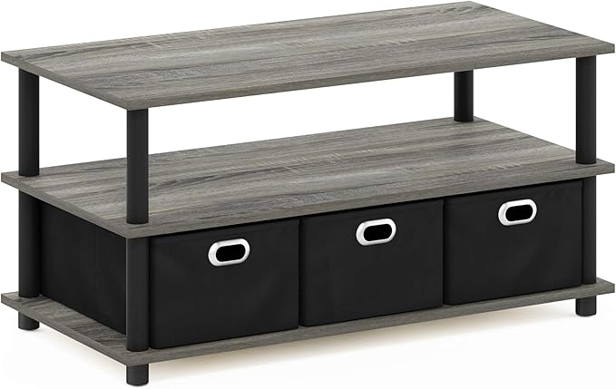 FURINNO Turn-N-Tube Coffee Table, 31.22D x 15.5W x 15.8H in, French Oak Grey/Black/Black