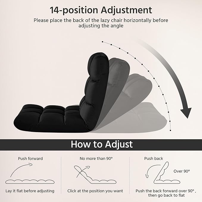 Yaheetech Floor Chair, Meditation Chair with Back Support Gaming Floor Lounger with 14 Adjustable Position for Adult, Black