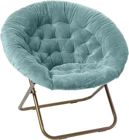 Milliard Saucer Chair For Adults, Teens & Kids, Blue, Faux Fur XL Circle Chair for Bedroom, Dorm & Gaming, Foldable Comfy Accent Seat for Small Spaces, Folding Moon / Mushroom / Round Oversized Style