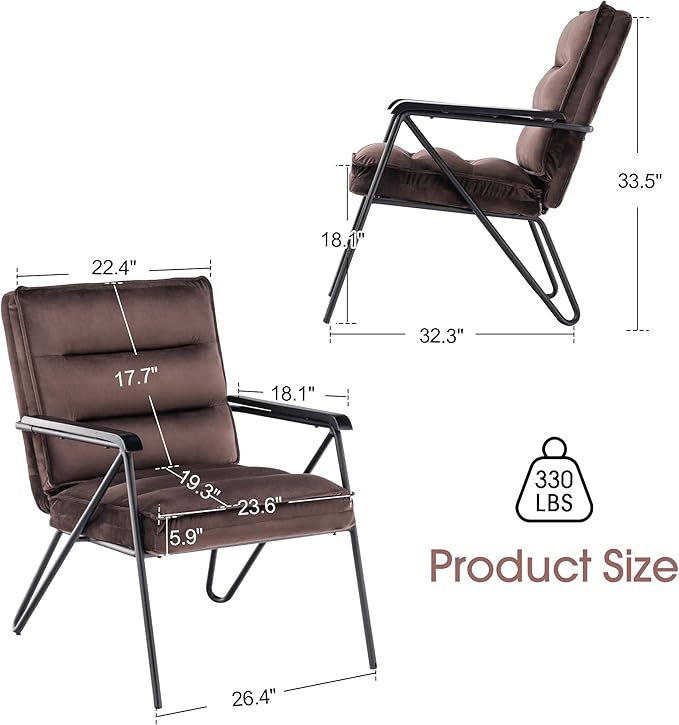 MCombo Modern Accent Chair, Velvet Club Chair, Upholstered Armchair for Small Space, Living Room & Office Reception, Fabric 4747 4750 (Chair, Brown)