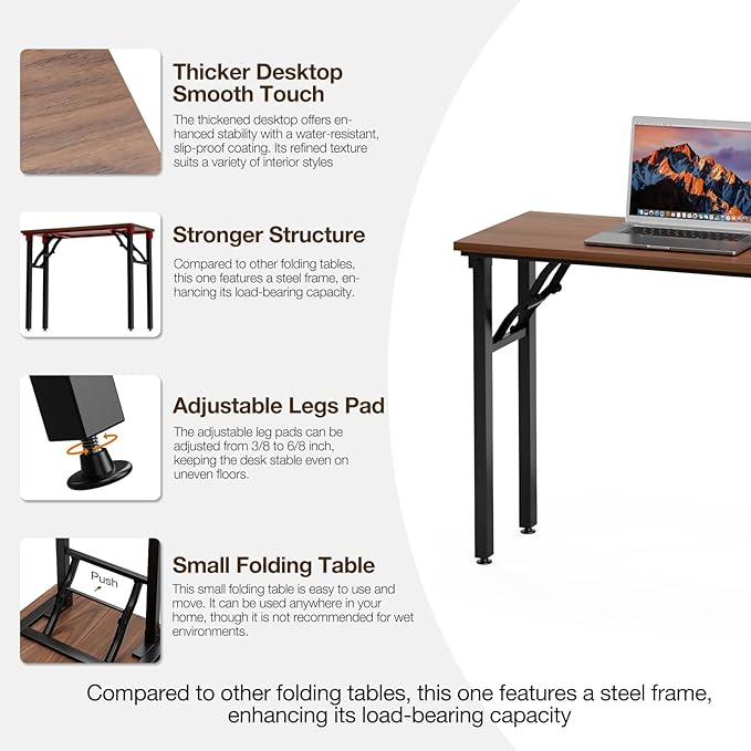 TEMI Small Computer Desk Folding Table - 35.8" Foldable Office Desk, No Assembly, Perfect for Small Spaces in Bedroom, Dorm, or Apartment, Portable Mini Desk or Study Table with Compact Design, Walnut