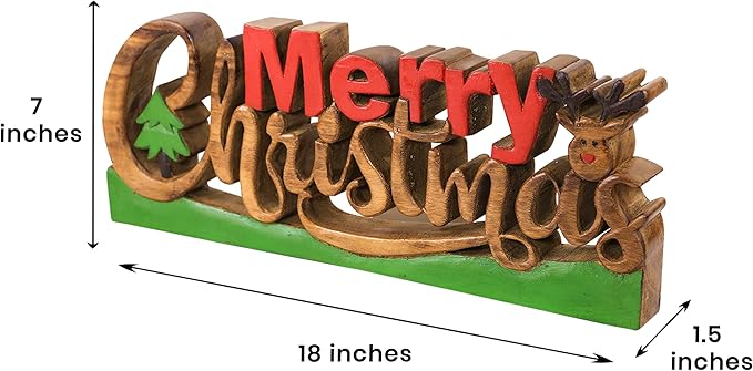 Decozen Living Room Decor: Handcrafted Merry Christmas Centerpiece - Christmas, Bedroom, Indoor Coffee Table, Dining Room, Farmhouse & Kitchen Decor, Housewarming Gifts - Solid Wood