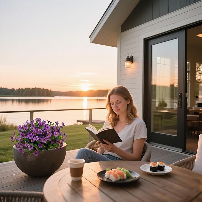 12 Bundles Artificial Flowers for Outdoor Indoor Fake Flowers uv Resistant Artificial Outdoor Flowers Fake Plants for Porch Garden Home Patio Decor (Purple)