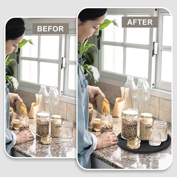 12" Black Wood Lazy Susan Cabinet Turntable Round Bathroom Vanity Organizer Tray Decorative Wooden Lazy Susans for Dining Table Top Kitchen Sink Countertop Large Lazy Susan Rotating Tray Spice Rack