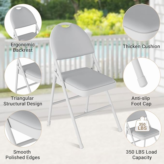 5-Piece Rectangle Folding Table and Chairs Set, Foldable Portable Card Table and Chairs, Scratch & Stain Resistant Tabletop, for Dining Room, Living Room, Office, Camping, Gatherings, Gray