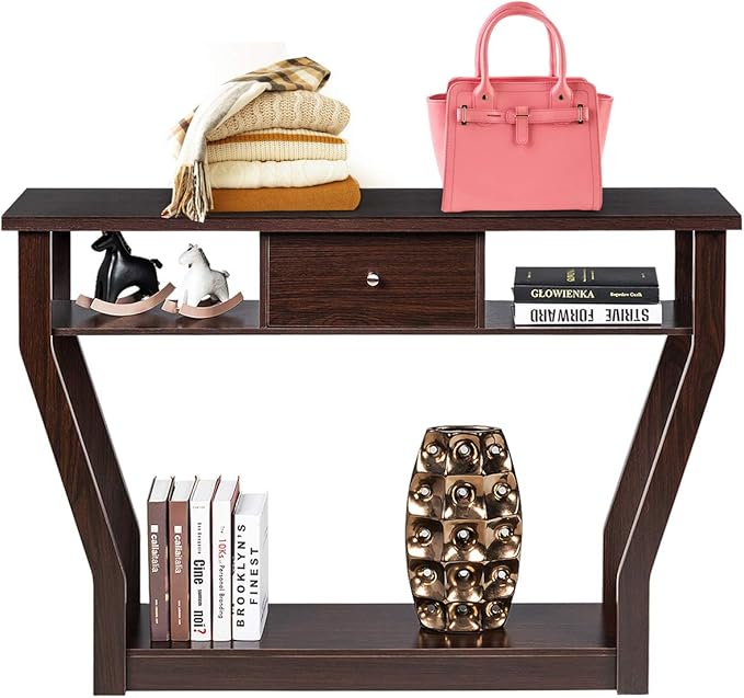 Safeplus 47" Accent Console Tables with Drawer and Shelf for Living Room Hallway Entryway