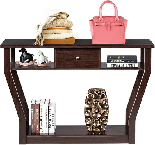 Safeplus 47" Accent Console Tables with Drawer and Shelf for Living Room Hallway Entryway