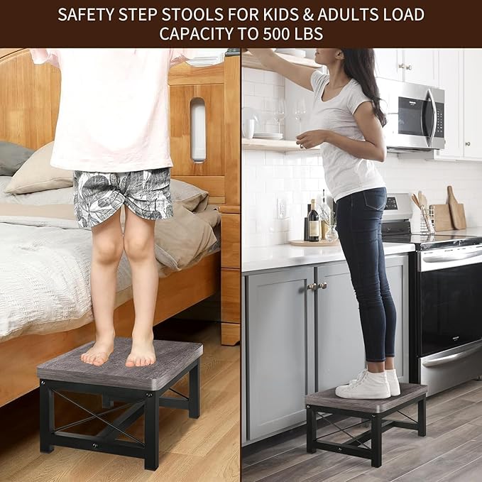 YINMIT Step Stool for Adults and Kids,Heavy Duty Step Stool for High Bed with Non-Slip Feet, Using for Bedroom, Hold Up to 500 lbs (Grey)