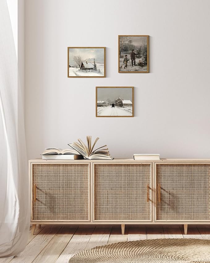 ARPEOTCY Vintage Framed Canvas Wall Art, 8x10 Inch, Farmhouse Christmas Tree Winter Holiday Wall Decor for Living Room, Forest Painting for Bedroom, Art Prints for Office, Christmas Gifts