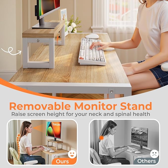 Folding Desk with Monitor Stand, 31.5 Inch Foldable Computer Desk with Hook, Sturdy Small Space Saving Writing Table for Home Office Dorm, Oak