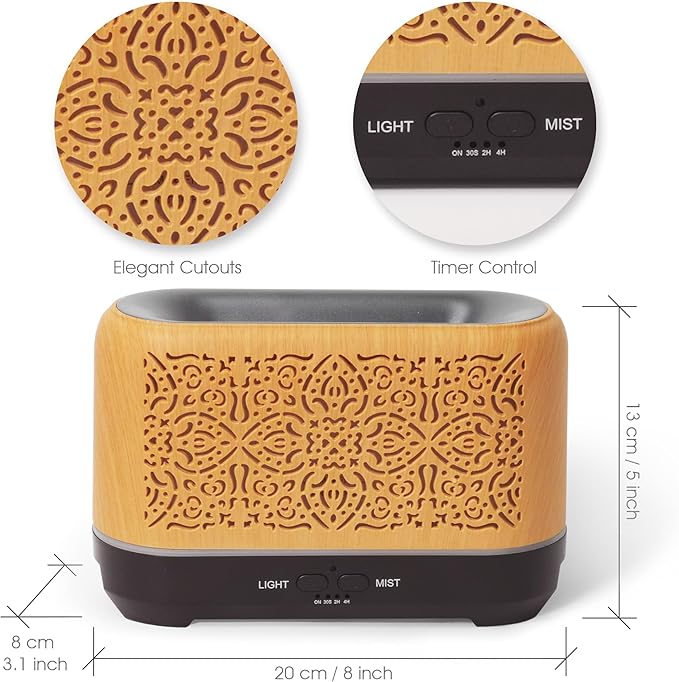 Earnest Living Essential Oil Diffuser Classic Flame Diffuser 200ml Timers Night Lights and Auto Off Function Home Office Humidifier Aromatherapy Diffusers for Essential Oils Wood