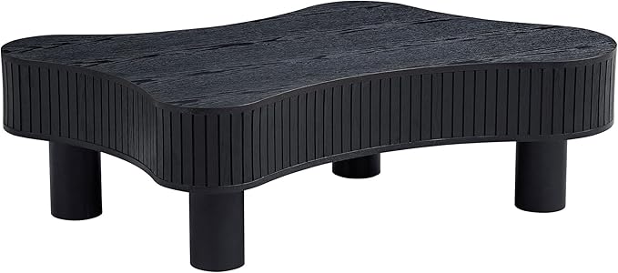 Coffee Table for Living Room, 42.52'' Modern Wooden Handcraft Drum Coffee Table Irregular Shaped Coffee Table,Small Coffee Table Side Table End Table with Sturdy Pedestal, Black