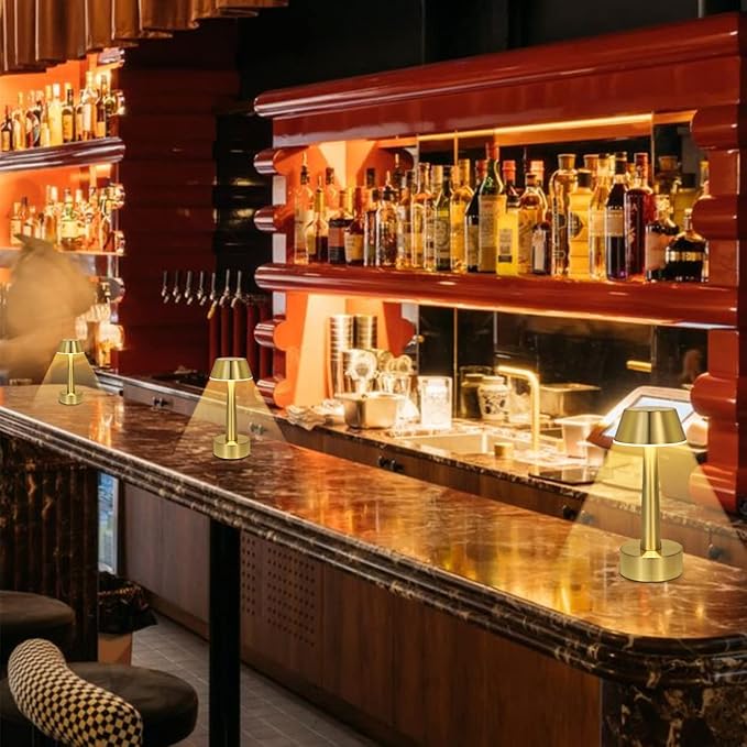 UMEXUS 2 Pack Rechargeable Small Cordless Table Lamp, LED Battery Operated Touch 3 Color Dimming Bedside Nightstand Desk Lamps Metal Portable Night Lights for Bedroom Bar Restaurant Outdoor Gold