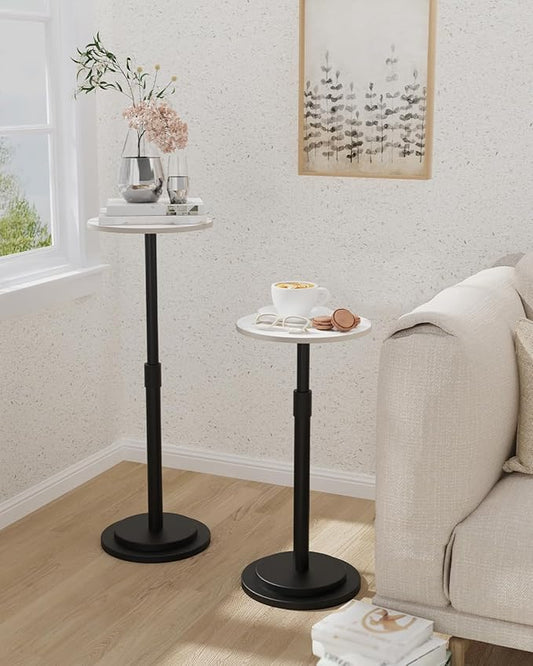 Height Adjustable Drink Table, Vintage Round Indoor Metal Plant Stand, for Small Spaces, Living Room, Bedroom, Cocktail, 1 Pack, White, GBZ001CW-1