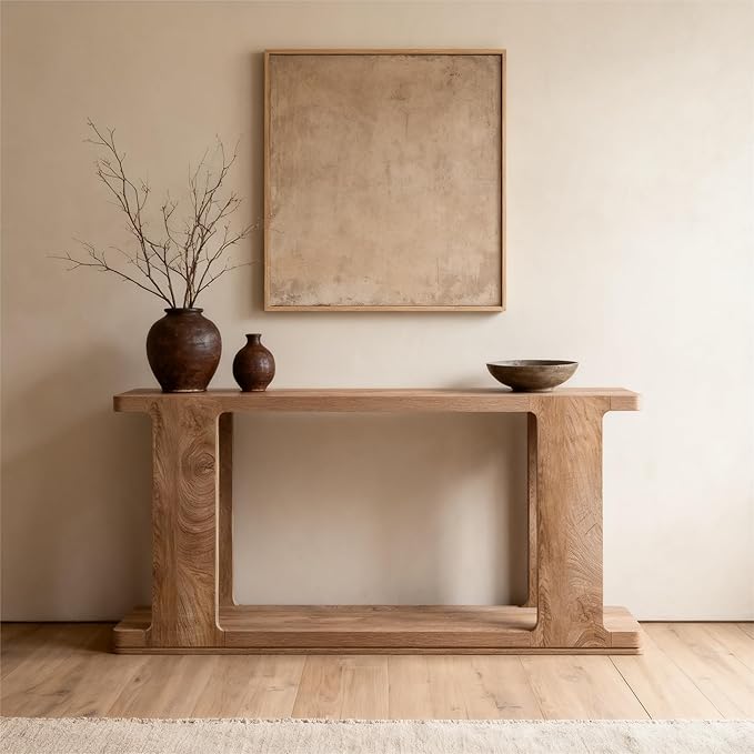 OKD 63 Inch Modern Entryway Console Table, 2-Tier Long Sofa Table Behind Couch with Curved Edge, Wood Farmhouse Narrow Entry Table for Hallway, Living Room, Foyer, Entrance, Light Tree Knot