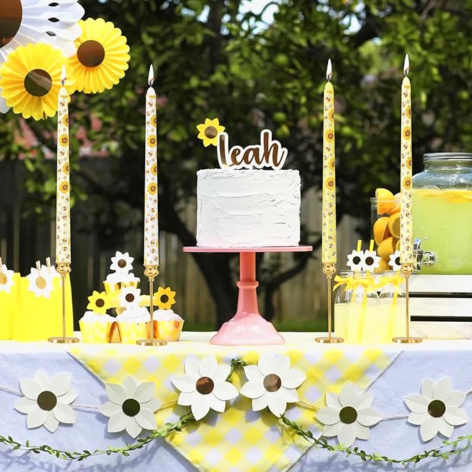 10 Inch Taper Candles with Honeybee Design – Smokeless Dripless Yellow Dinner Candles for Table, Party, Farmhouse Decor (4-Pack Assorted Yellow B)