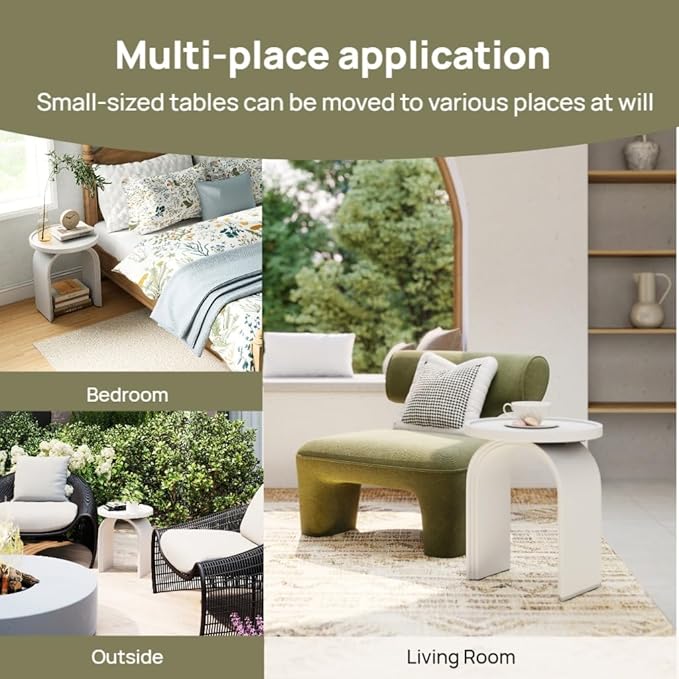 Round Side Table, Modern White Wood End Table with Sturdy Base, Small Drink Table for Living Room, Bedroom and Small Spaces