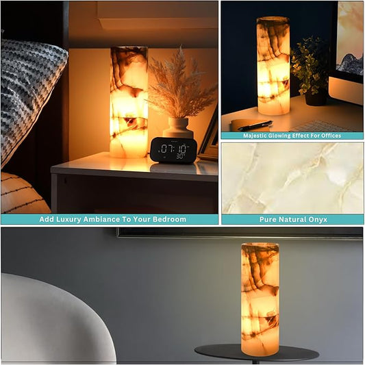 UMAID Handcrafted Onyx Marble Table Lamp, Each Lamp One-of-a-Kind with Natural Patterns, Warm Amber Glow, Dimmable Cord & Bulb, Modern Home Decor for Bedroom, Desk, Office, Living Room, or Bedside