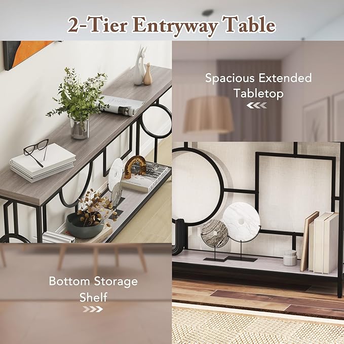 Giantex 71" Console Table, 2-Tier Extra-Long Entryway Table w/Storage Shelf, Faux Wood Top, Narrow Sofa Table with Geometric Frame, Behind Couch Entry Table for Living Room, Hallway, Foyer