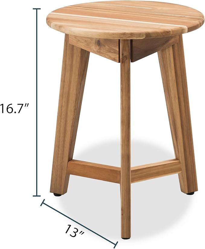 Round Side Table – Acacia Wood End Table for Living Room or Bedroom – Light Natural Wood Finish, Compact Nightstand or Accent Table for Sofas & Beds (13x16 x13 Inches)