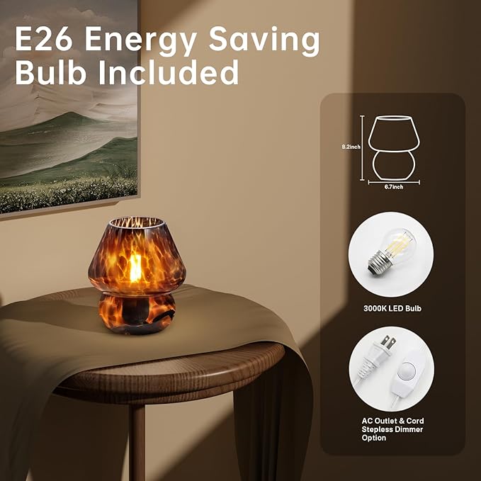 Mushroom Lamp Small Lamp Table Lamp for Bedroom, Desk Bedside Lamps for Living Room,Mushroom Decor Cute Mini Modern Mid Century Lamps for Night Stands,Aesthetic Home Living Room Decor(Black)