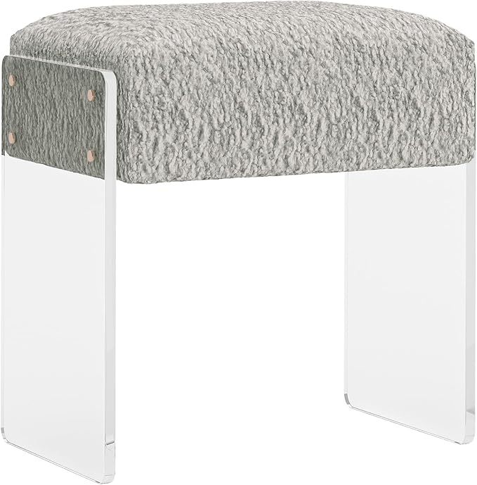 Soft Fluffy Stool, Modern Acrylic Footstool with Upholstered Seat, Fluffy Stool for Living Room Bedroom (Grey)