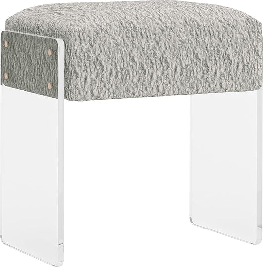 Soft Fluffy Stool, Modern Acrylic Footstool with Upholstered Seat, Fluffy Stool for Living Room Bedroom (Grey)