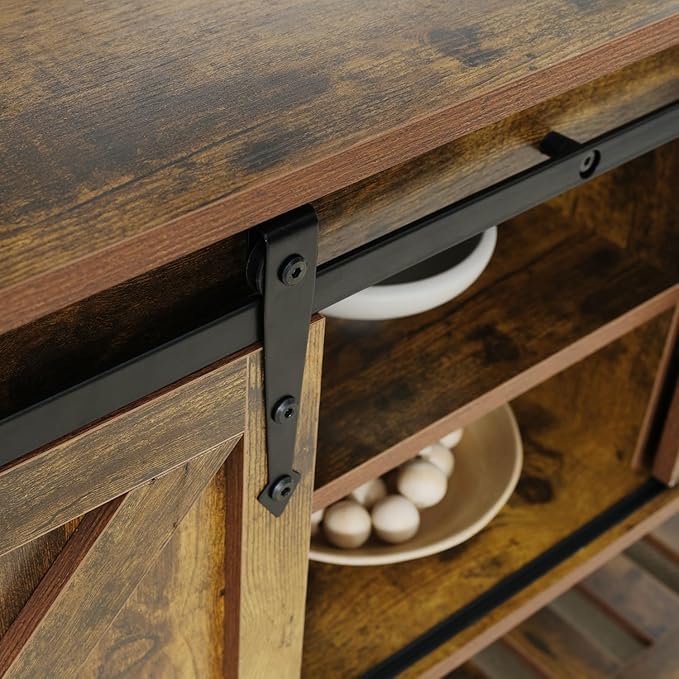 Entryway Table with Sliding Barn Doors, 43" Farmhouse Console Table with Storage Shelf, Behind Couch Sofa for Hallway, Entryway, Foyer, Brown