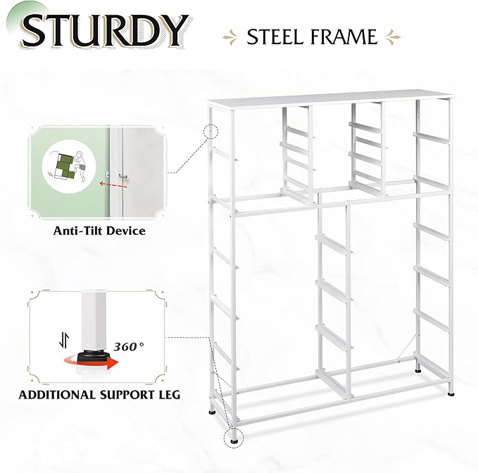 Tall Console Table with 15 Fabric Drawers, Entryway Table with Storage, Tall Storage Organizer with Wood Top, Steel Frame for Living Room, Hallway, Office, White