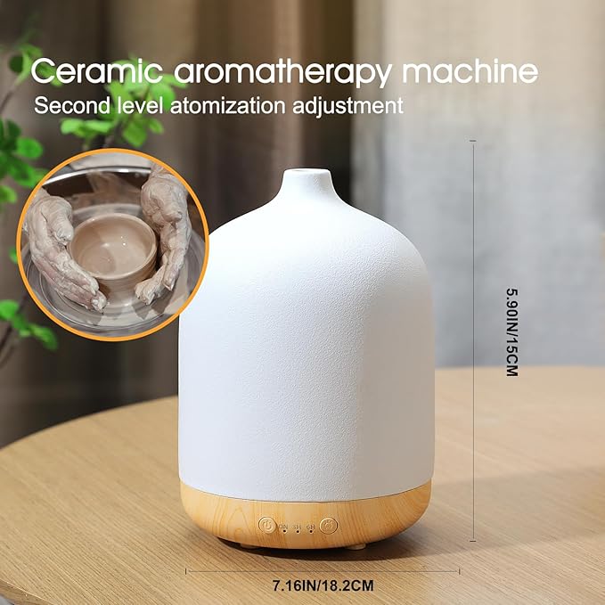 Ceramic Essential Oil Diffusers for Home, Decorative Bedroom Aromatherapy Scent Air Diffuser Ultrasonic Aroma Defusers 250ml with Timed-Black