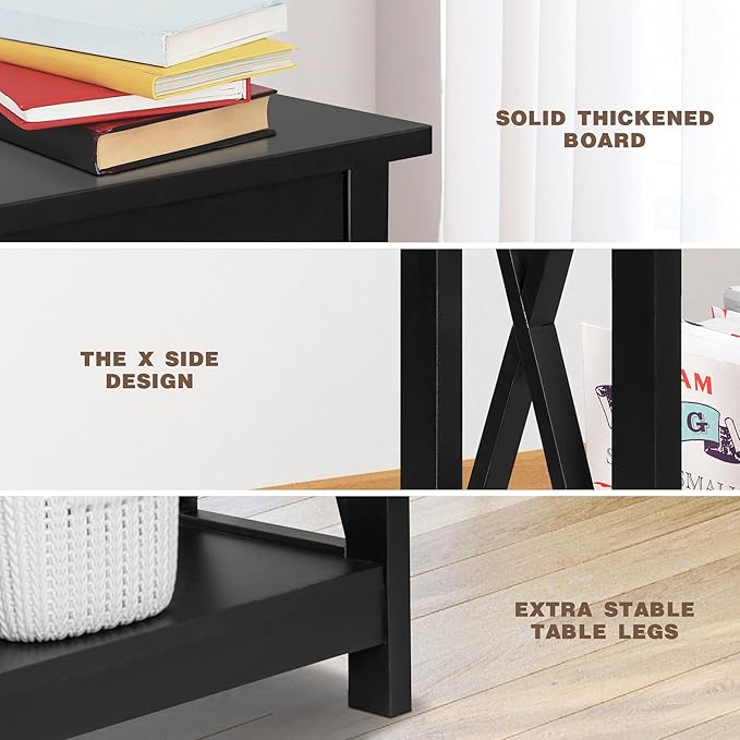 SUPER DEAL Console Table 39.5”, 2-Tier Narrow Sofa Side Table with Storage Shelf, Entrance Table for Hallway/Foyer/Living Room/Corridor/Office, Black