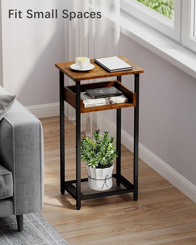 Tall End Table, 30 inch High Side Table, Small Entryway Table, Bedside Table for Living Room, Bedroom, Office, Rustic Brown